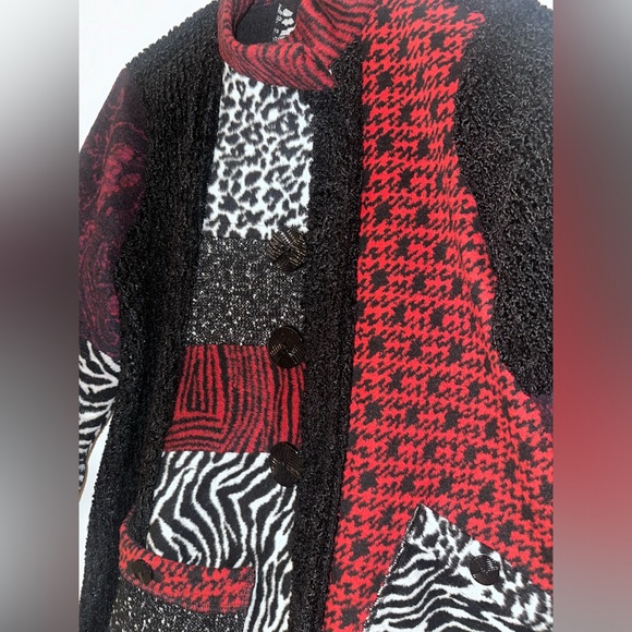 Ali Miles women's mixed material patchwork button down dress coat sweater - Picture 4 of 14